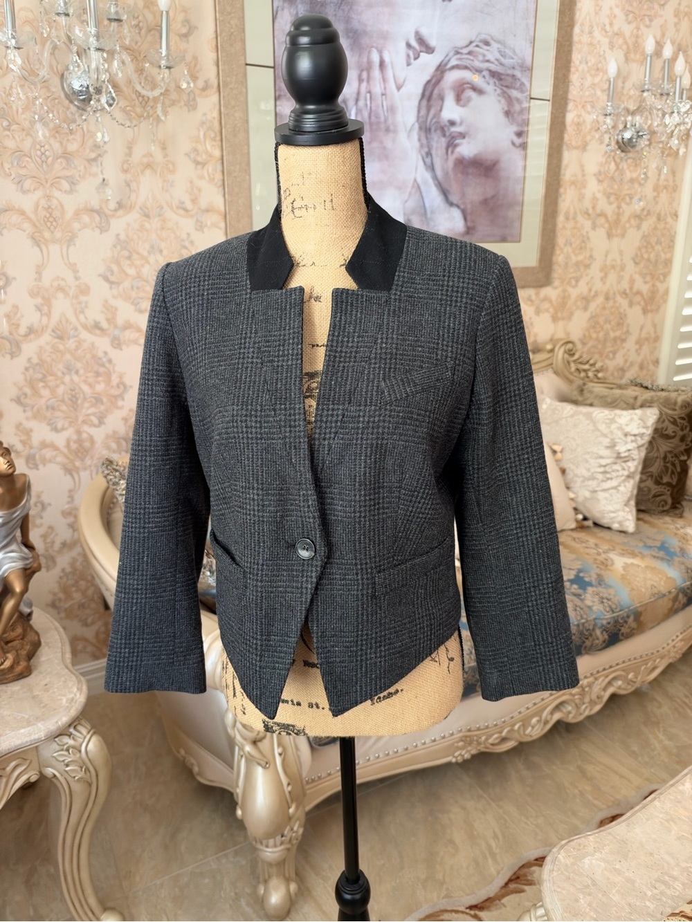 Trouve Black and Gray Plaid Tailored Blazer